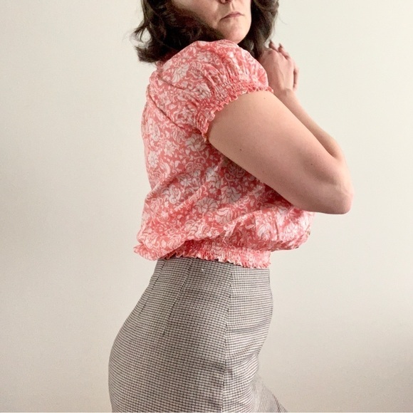 Y2K Cottage Core Boho Blouse Paisley Cotton Smocked Button Crop Top Peasant - Picture 3 of 13